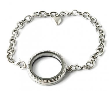 5pc Wholesale Lot 30mm Round Floating Charm Locket Bracelet With Security Clasp