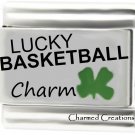 Lucky Basketball 9mm Italian Charm With Green Four Leaf Clover Good Luck Link