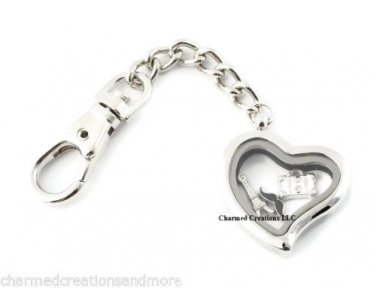 5pc Wholesale Lot Plain Heart Floating Charm Memory Locket Key Chains