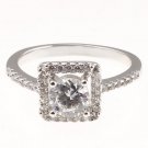 Size 7.5 Fashion Ring With Suspended Center Stone Square Pave Setting And Band