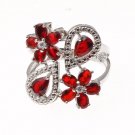 Size 7.5 Fashion Cocktail Ring Red Stones In Teardrop And Floral Design