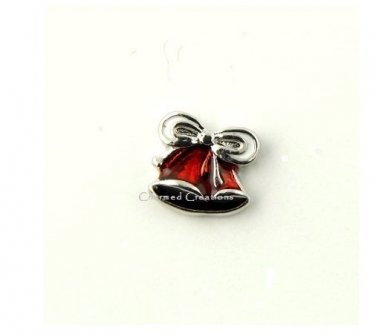 10pc Red Christmas Bells With Bow Holiday Decoration Floating Charm For Lockets
