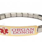 Organ Donor 9mm Italian Charm Medical Alert Shiny Starter Bracelet