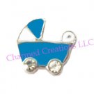Blue Baby Boy Stroller Pram CZ Floating Charms For Glass Memory Locket Necklace