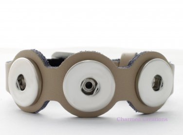 Beige Interchangeable Snap Bracelet With Buckle Clasp Holds 3 18mm Snap Charms