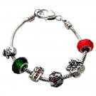 Christmas Theme European Bead Bracelet Snowman Present Mitten Red Green Charms