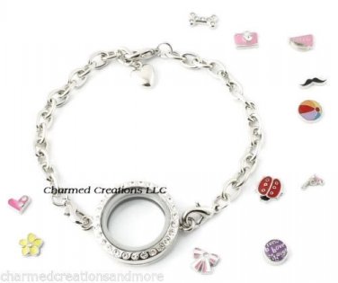 5pc Lot 25mm Mini Round Floating Charm Locket Bracelet With Crystals Reversible