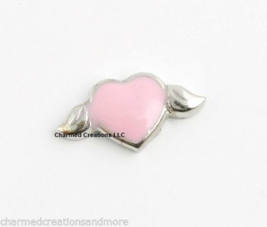 10pc Lot Pink Heart Silver Tone Floating Charm For Glass Memory Locket Necklace