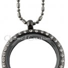 5pc Lot 30mm Round CZ Gun Metal Floating Charm Memory Locket & Chain Necklace