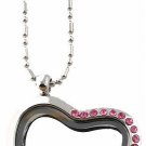 10pc Lot Pink CZ Heart Shape Silver Floating Charm Memory Locket Necklace Chain