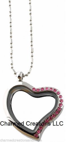 10pc Lot Pink CZ Heart Shape Silver Floating Charm Memory Locket Necklace Chain