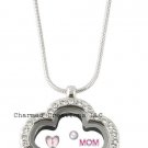 5pc CZ Silver Tone Flower Clover Floating Charm Memory Locket Necklace & Chain