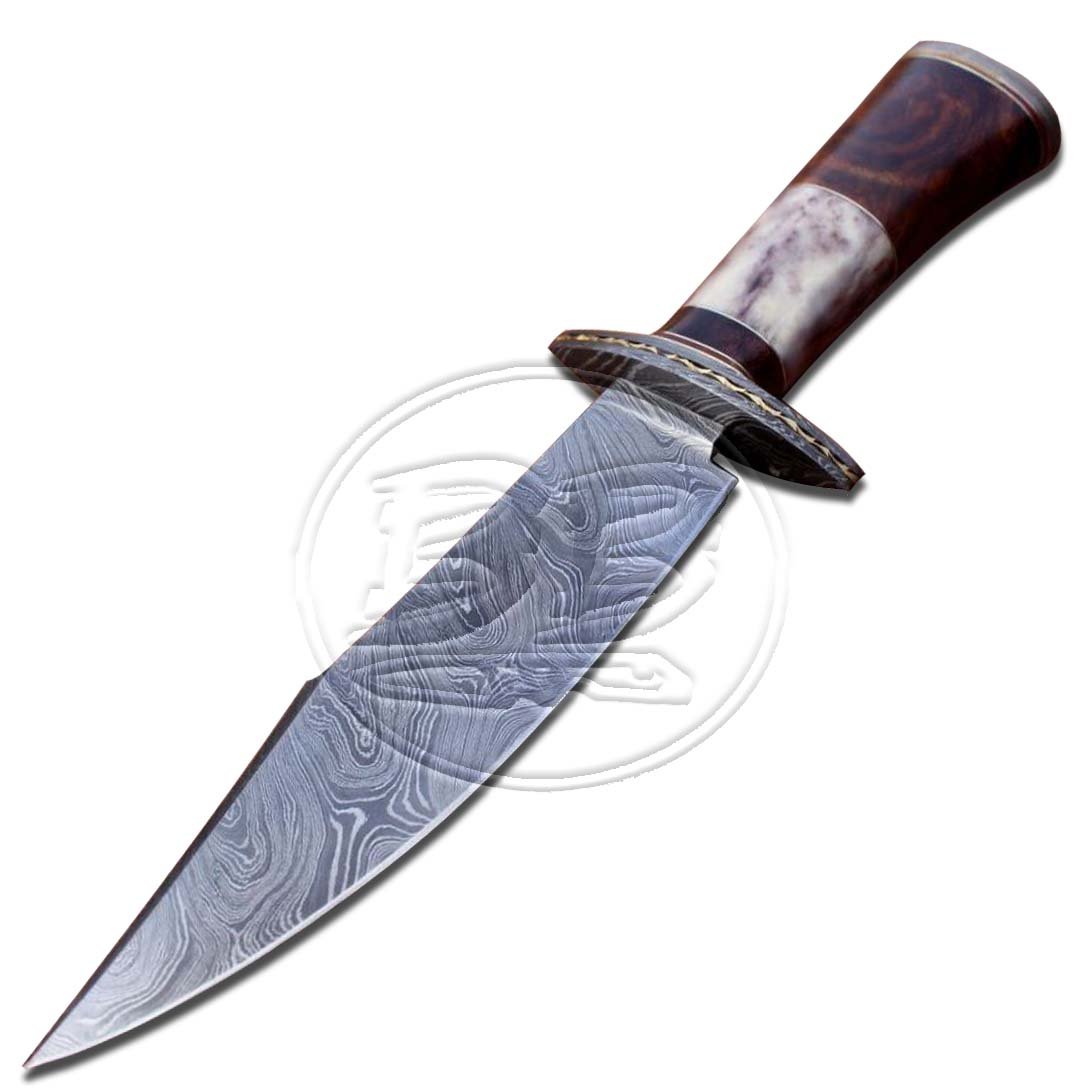 12″ Custom Hand Forged Damascus Steel Bowie Rose Wood Knife (BB-BW1002)
