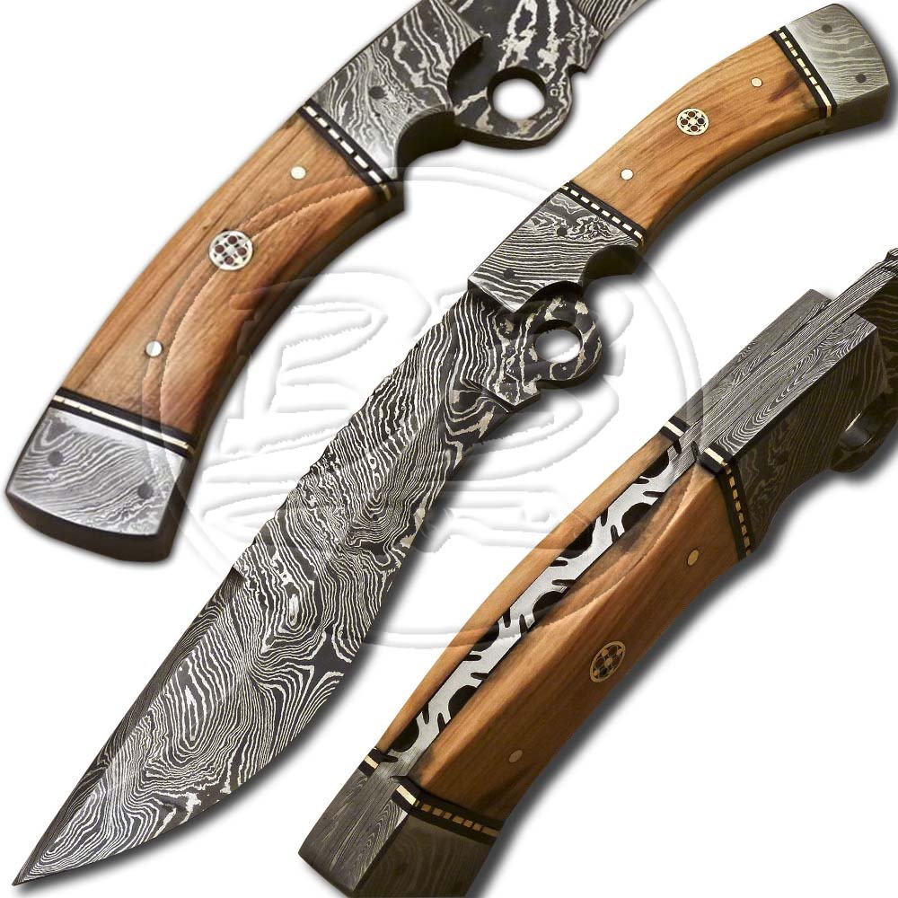 12.5″ Custom Hand Forged Damascus Steel Bowie Olive Wood Full Tang Knife (BB-BW982)