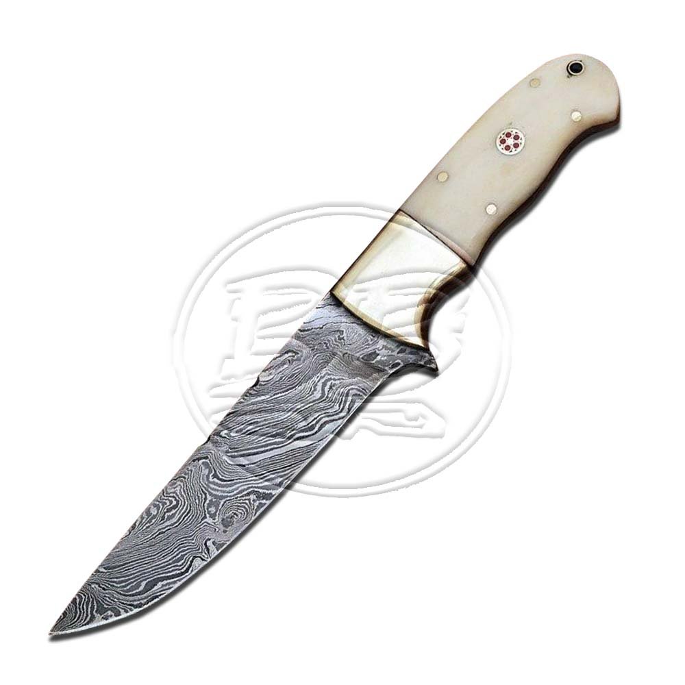 8.75″ Custom Hand Forged Damascus Steel Skinner White Camel Bone Knife (BB-S1029)