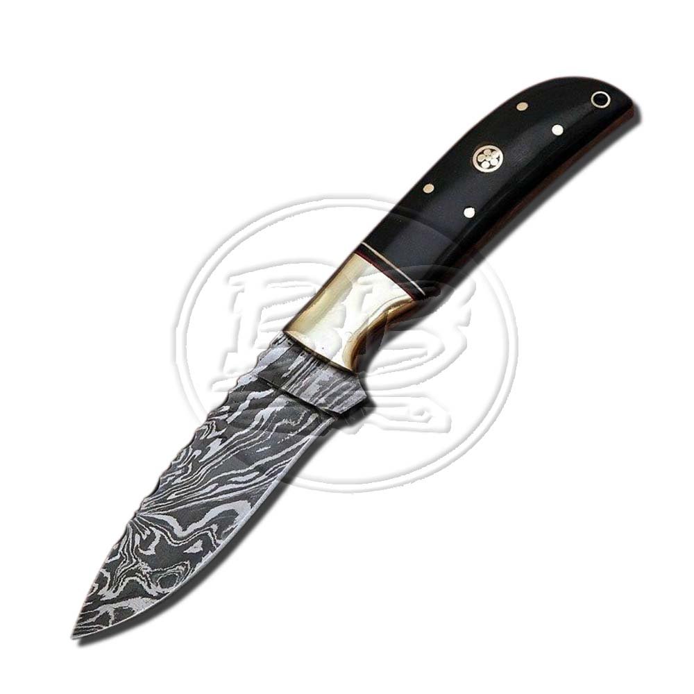 8″ Custom Hand Forged Damascus Steel Skinner Buffalo Horn Knife (BB-S1032)