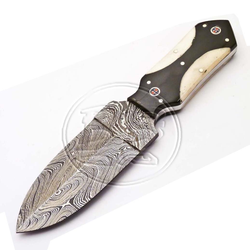 7.75″ Custom Hand Forged Damascus Steel Double Edged Dagger White Camel Bone Knife (BB-DG1012)