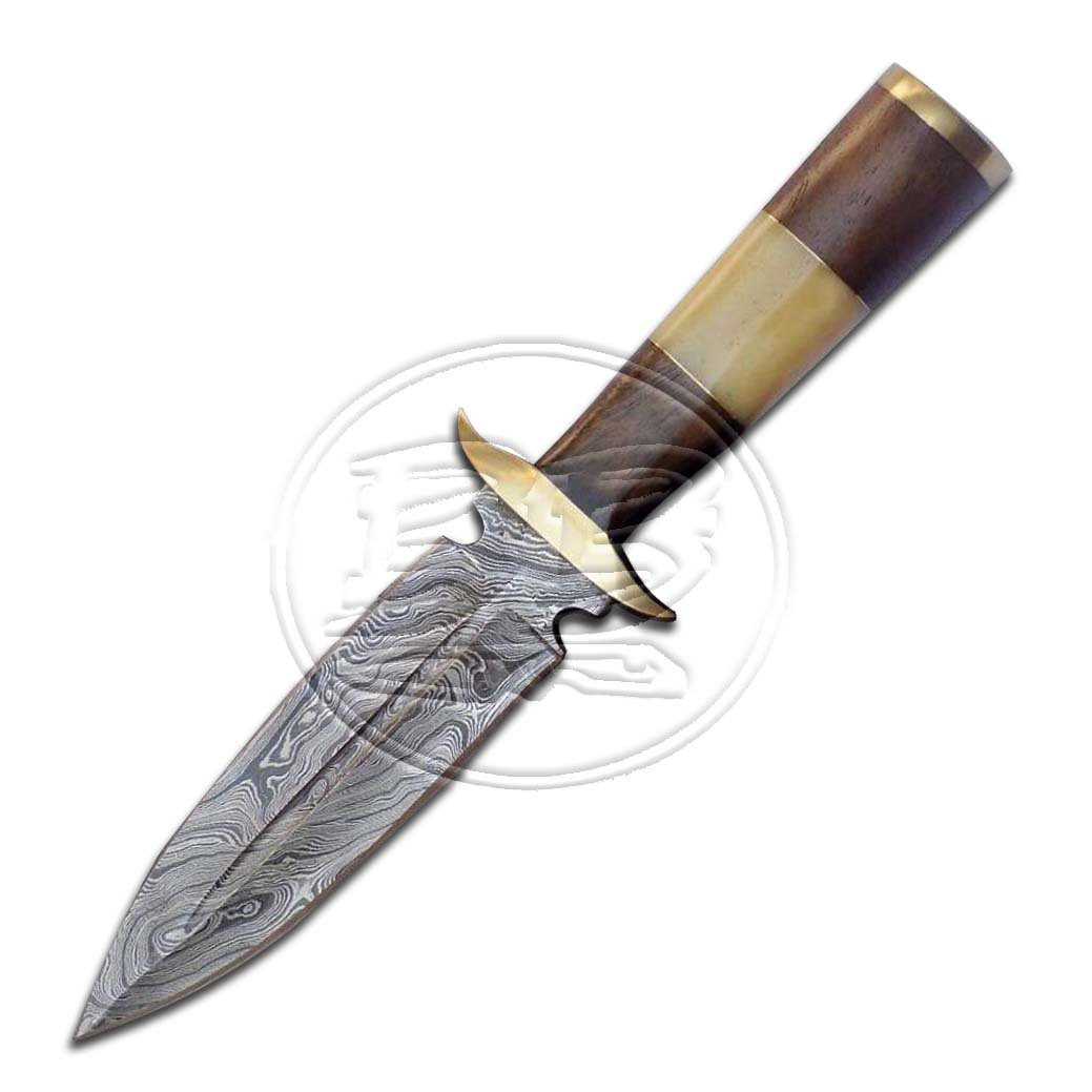 11″ Custom Hand Forged Damascus Steel Double Edged Dagger Camel Bone Knife (BB-DG1009)