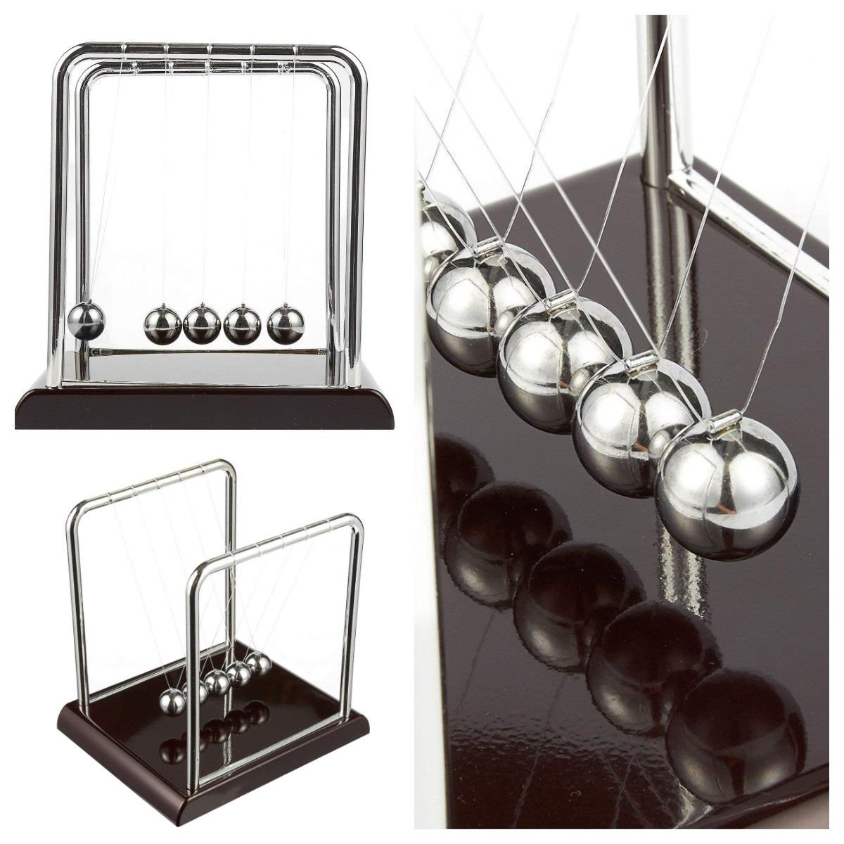 Perpetual Motion Toy Newtons Cradle Steel Balls Physics Motion 7x7x6" In