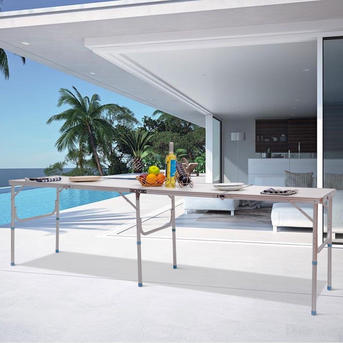 Extra Long 8 Foot Picnic Table Folding Outdoor Camping Large Family ...
