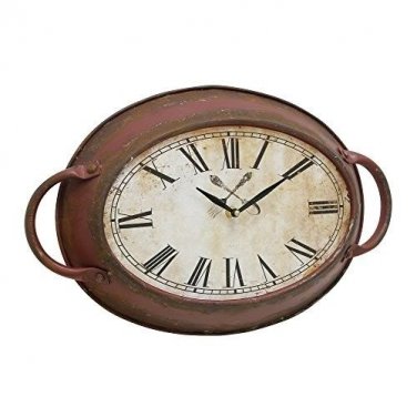 Farmhouse Clock Kitchen Wall Hanging Rustic Metal with Red Antique Rust Finish