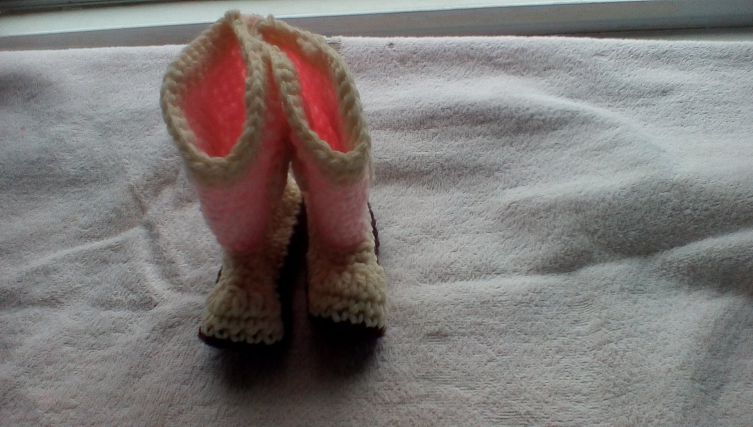 Newborn pink and cream crocheted cowboy boots