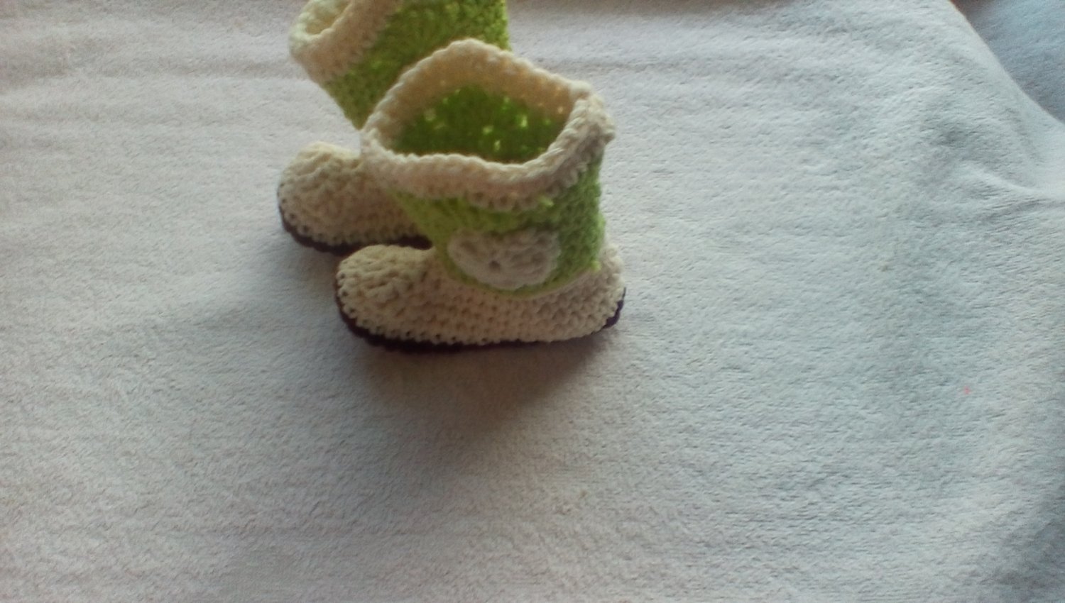 Newborn green and cream crocheted cowboy booties