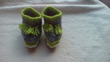 Newborn two toned  light green, and gray moccasins