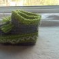 Newborn two toned  light green, and gray moccasins