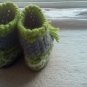 Newborn two toned  light green, and gray moccasins
