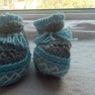 Newborn two toned  light blue, and gray moccasins