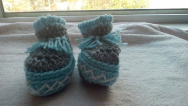 Newborn two toned  light blue, and gray moccasins