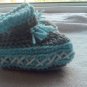 Newborn two toned  light blue, and gray moccasins