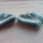 Newborn two toned  light blue, and gray moccasins