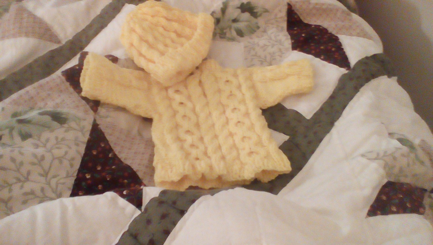 Hand Knit Cabled yellow Dress and Headband for the American Girll Doll
