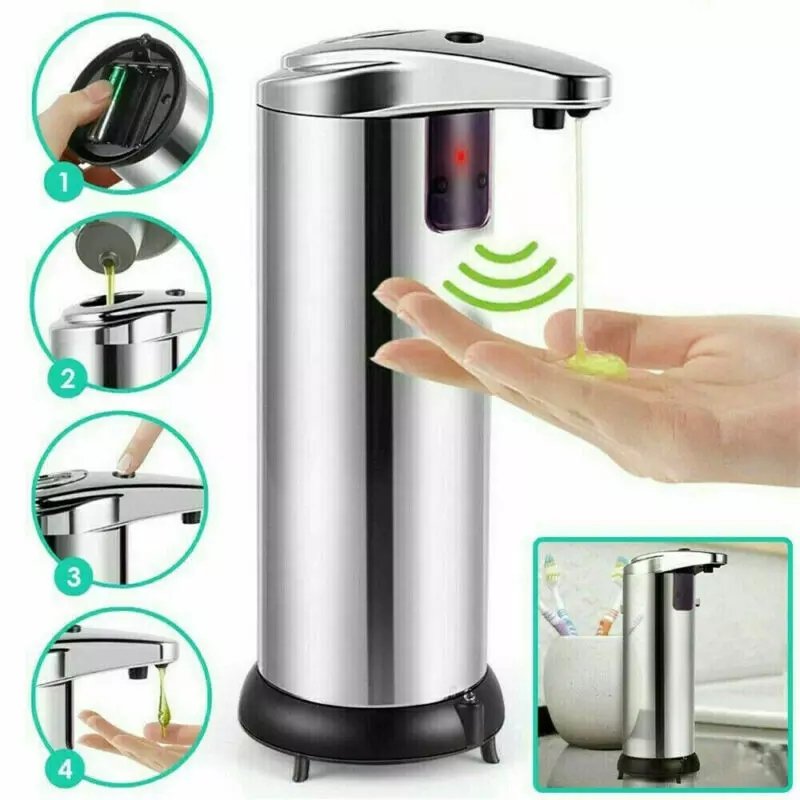 280ML Stainless Steel IR Sensor Touchless Automatic Liquid Soap Dispenser for Kitchen Bathroom