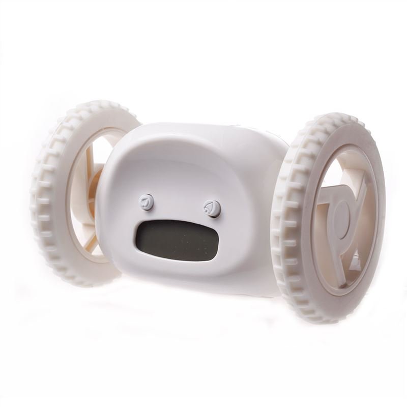 LYGF Creative Digital LCD Display Running  Alarm Clock Runaway Moving Wheels White White