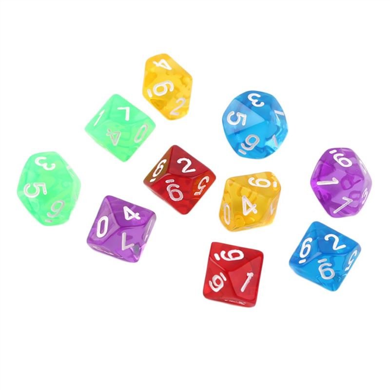 10pcs Set Games Multi Sides Dice D10 Gaming Dices Game Playing 5 Color