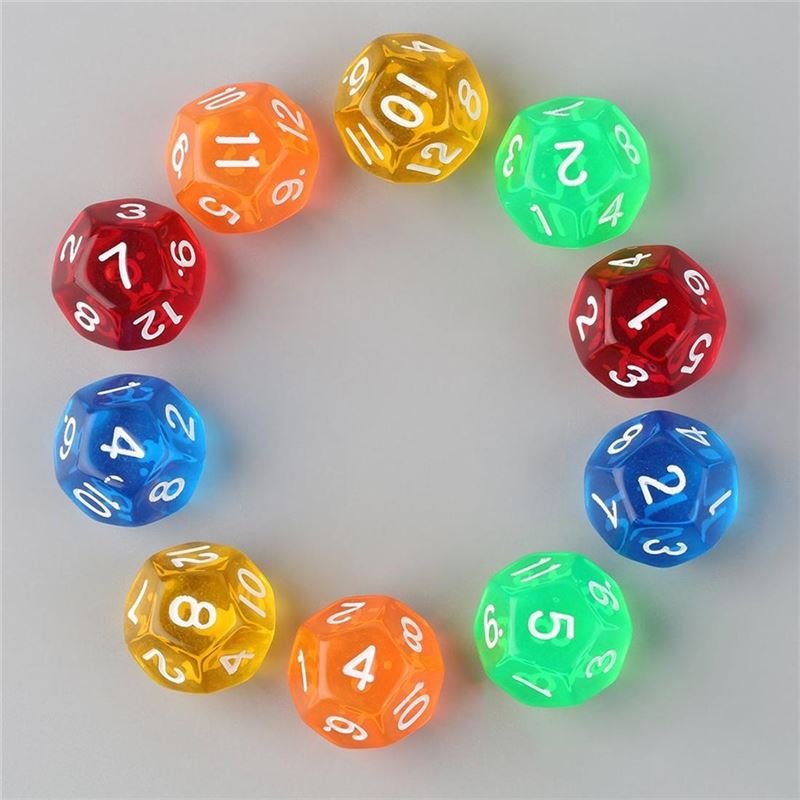10pcs Set Multicolor Transparent 12-Sided Role Playing Game Dices D12 New