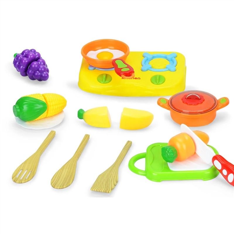 Cooks Kitchen Playset Cutting Food Play Set Fruits &amp; Vegetables Connected with Velcro