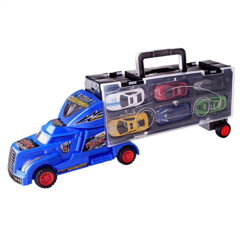 Kids Toy Simulation Car Container Car with 12pcs Mini Alloy Cars with Slide Way Portable H