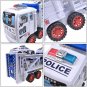 Kids Toy Simulation Car Container Double-decker 4pcs Mini Police Cars Slide Way White+Blue