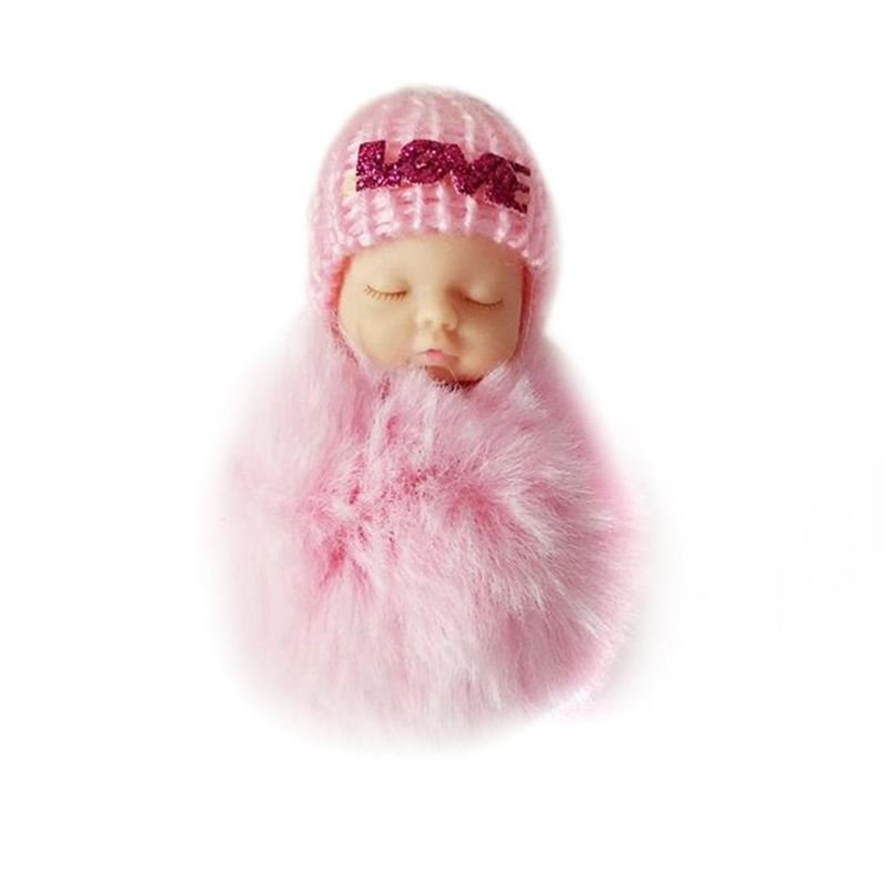 Cute Sleeping Baby Doll Keychain Soft Fur Doll Pendant Car Bag Charm Keyring