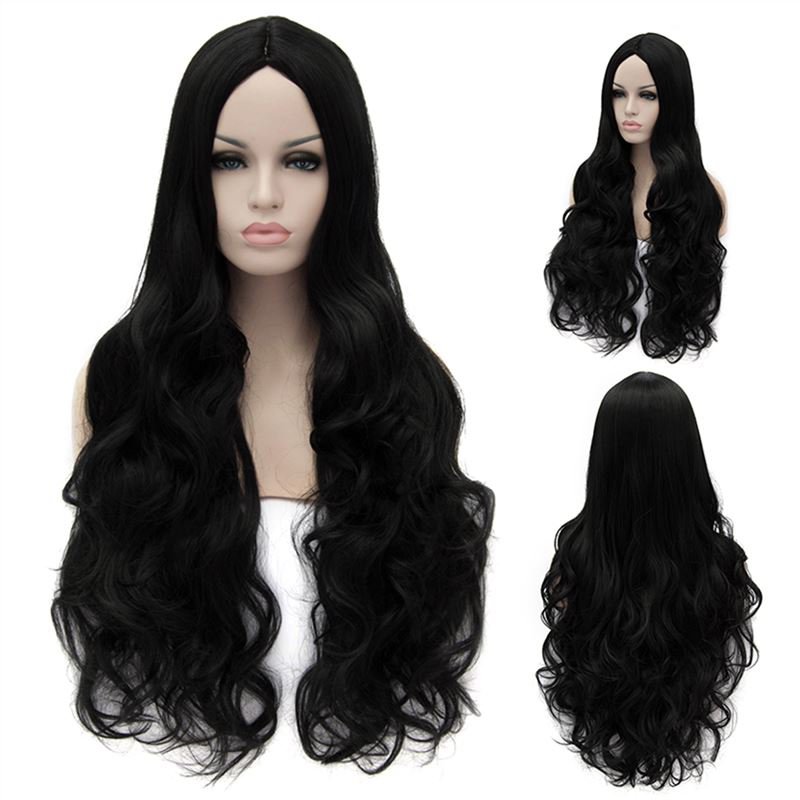 Cosplay Wig Black Long Curly Hair Wig Euramerican Style Black