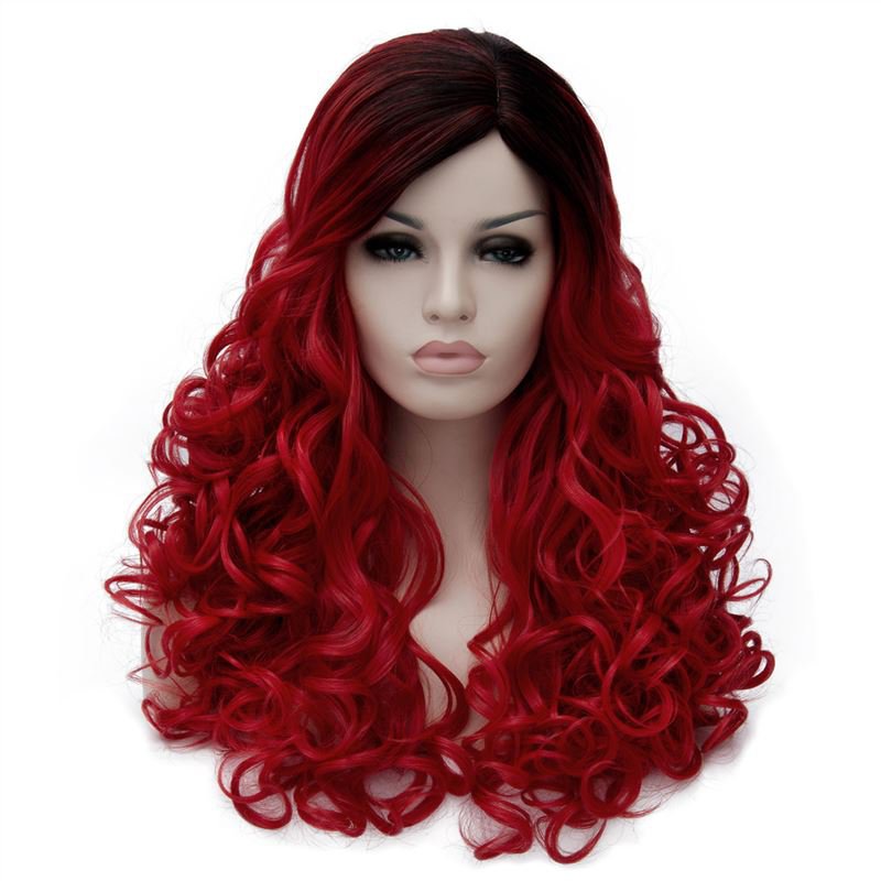 Man Mei Cosplay COS Wig Long Curly Hair for Nightclubs Performance Taking Snapshots Red to