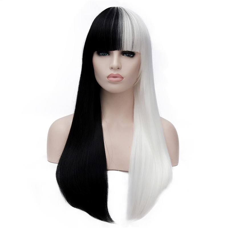 Man Mei Fashion Cosplay COS Wig Black with White 70cm Black with White