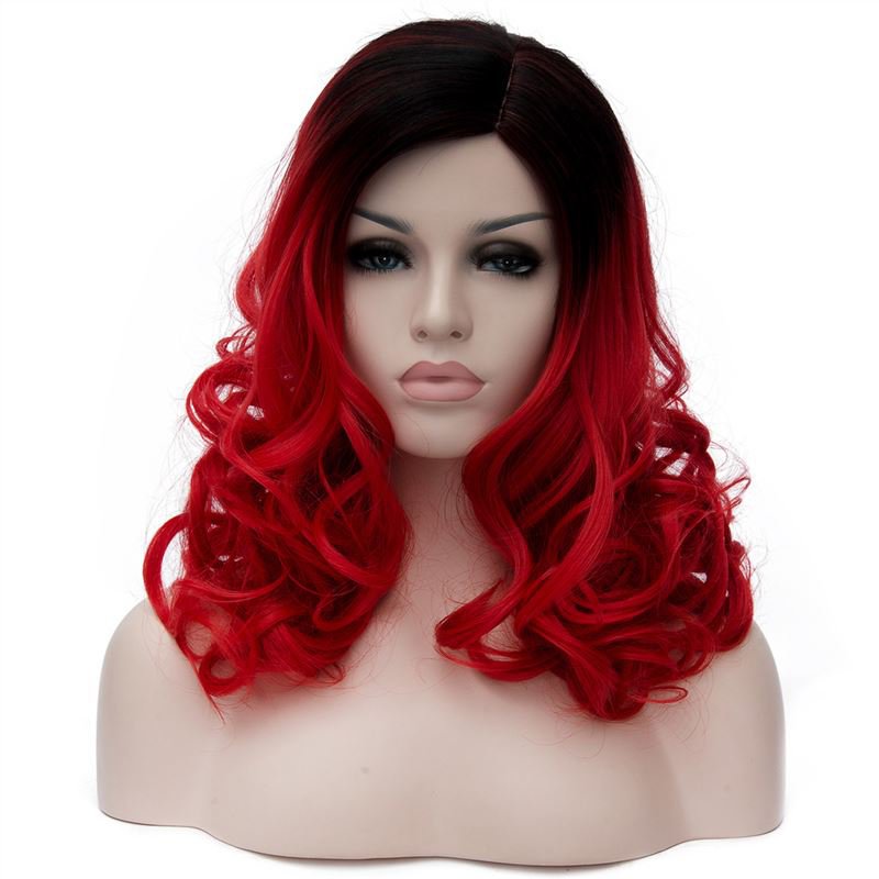 Man Mei Japanese Anime Cosplay COS Wig Side Part Long Curly Hair Red 45cm Red