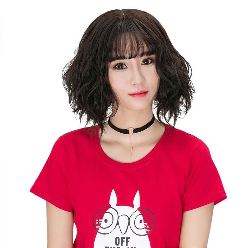 Female Fluffy Hair Wig with Bangs Wigs Natural Looking Wig WS05 F2 Brownish Black Brownish