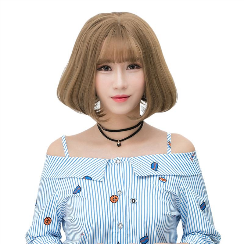 Girls Short Fluffy Hair Wig with Bangs BOBO Wigs Natural Looking Wig WS06 F7 Boring Green