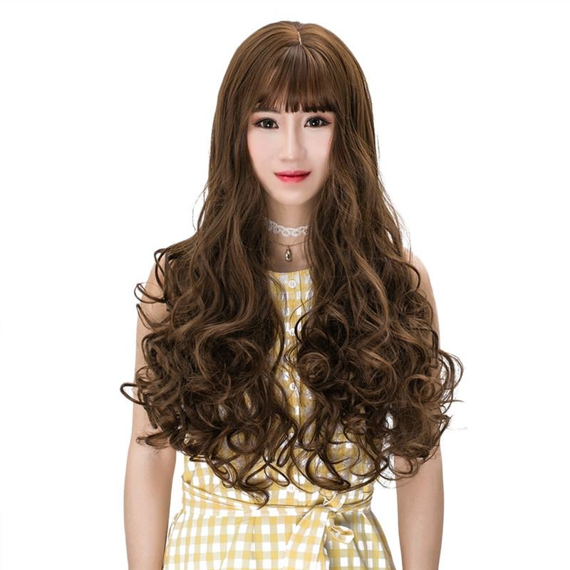 Fluffy Long Curly Hair Wig Wispy Fringes Natural Looking Synthetic Hair Wig WL07 F6 Carame